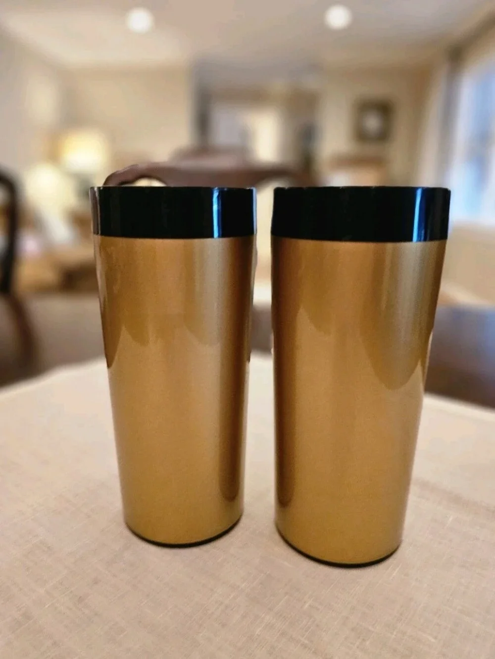 Vintage Thermo-Serv West Bend Insulated Gold Metallic Tumblers Set of 2